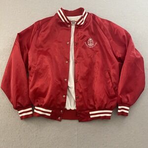 Vintage West Ark Red Satin Windbreaker Coaches Jacket Snap Front USA Made Safety